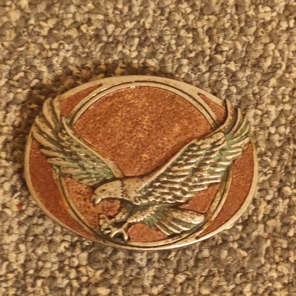 Soaring silver tone Eagle and brown leather men's belt buckle
